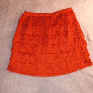 Missguided Fringe Tassel Red Orange Mini Skirt